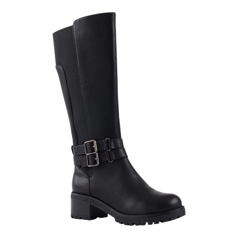 GC Shoes Women's Jonah Knee High Buckle Strap Lug Sole Boots Black Size 6